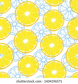 Seamless pattern with lemon slices on white background. Surface pattern.It be perfect for fabric, wrapping, packaging, digital paper and more.