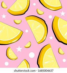 seamless pattern in lemon slices on a pink background