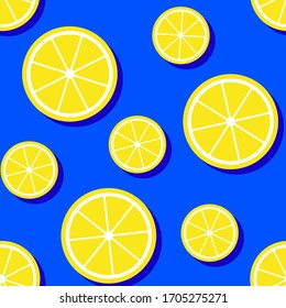 Patrón inoxidable con lonchas de limón sobre fondo azul. Ilustración vectorial.
