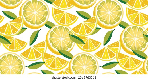 Seamless Pattern of Lemon Slices on White Background