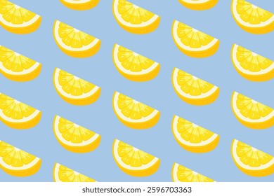 Seamless pattern of lemon slices on a light blue background. Fresh and vibrant citrus design, ideal for summer themes, packaging, textiles, wallpapers, and food-related projects.