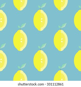 Seamless pattern with lemon slices on the blue background. Vector illustration of lemon pattern