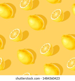 Seamless pattern with lemon slices and whole