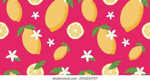 Seamless pattern with lemon. Summer background. Flat cartoon style. Hand drawn.