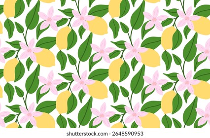 Seamless pattern with lemon. Summer vibes. Vector illustration.
