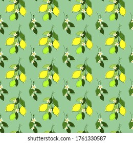 SEAMLESS PATTERN WITH LEMON TREE BRANCHES AND FRUITS IN VECTOR
