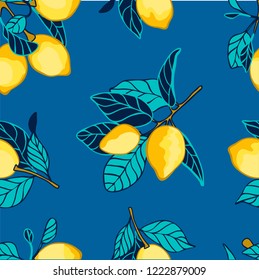 seamless pattern lemon tree vector illustration, lemon with leaf isolated on white background, cartoon design