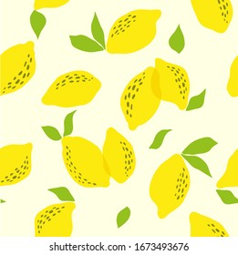Seamless pattern with lemon. Vector hand draw lemon background  for social media, cover, fabric, interior decor.
