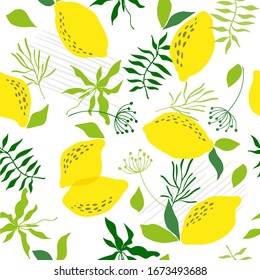Seamless pattern with lemon. Vector hand draw lemon background  for social media, cover, fabric, interior decor.
