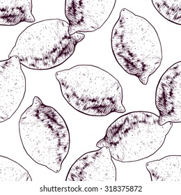 Seamless pattern lemon. Vector hand-drawn illustration
