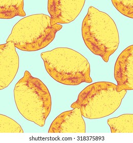 Seamless pattern lemon. Vector hand-drawn illustration