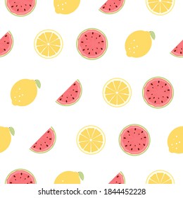 Seamless Pattern with Lemon and Watermelon Fruits. Vector Illustration EPS10