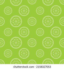 Seamless pattern with lemon. White flat icon citrus, lime slice on color background. Linear icon fruit set. Modern design for print on fabric, wrapping paper, wallpaper, packaging. Vector illustration