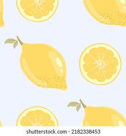 Seamless pattern Lemon, Whole and pieces with yellow juicy softness. Seamless Fresh citrus lemon pattern. Tropical sour food and cut slice, segment. Vector eps10