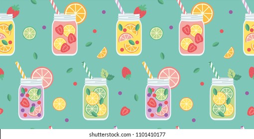 Seamless pattern with lemonades. Cartoon cute style. Vector illustration.