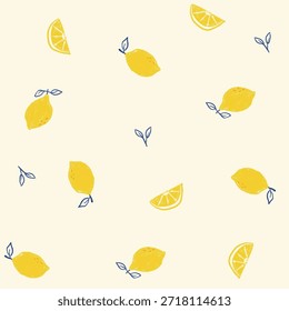 Seamless pattern with lemons and. Summer coquette print. Italian vacation aesthetics. Cute background with citrus fruits. Vector trendy design for fabric, wrapping paper.