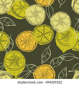 Seamless pattern with lemons, background of fruits. Vector illustration