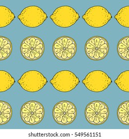 seamless pattern. lemons. blue background.