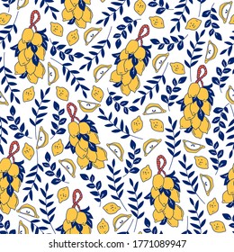 Seamless pattern of lemons and branches.