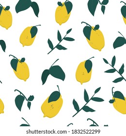 Patrón sin problemas con limones y ramas. Ilustración vectorial aislada en fondo blanco.