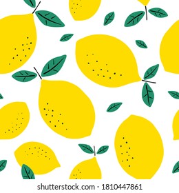 Seamless pattern with lemons. Citrus fruits modern texture on white background. Abstract vector graphic illustration.