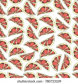 Seamless pattern with lemons, citrus. Hand drawn vector illustration - Lemon background. Fresh healthy food.