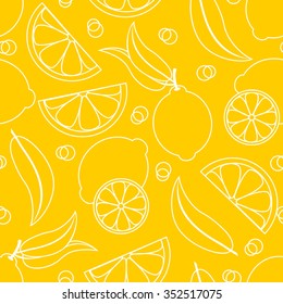 Seamless pattern of lemons, cloves and leaves