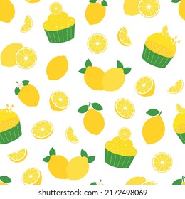 Seamless pattern lemons cupcake vector illustration