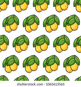 Seamless pattern with lemons, cute flat line style. Background for food themed products: package, kitchen textile and accessories, menu, food markets etc.Vector illustration.