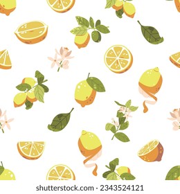 Seamless Pattern With Lemons, Featuring Vibrant Yellow Lemons Arranged In A Repetitive Design, Vector Illustration