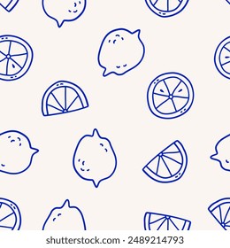 Seamless pattern with lemons. Fruit repeated background for fabric or wallpaper. Vector illustration