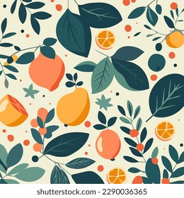 Seamless pattern with lemons fruits and leaves