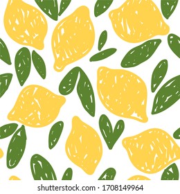 Seamless pattern with lemons and green leaves, pattern for fabric
