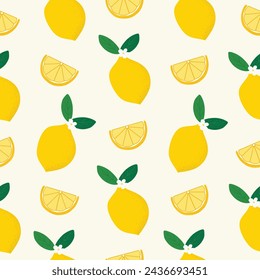 Seamless Pattern with Lemons - Hand Drawn Vector Illustration for Decorative Invitation, Greeting Card, Birthday, Party, Celebration, Wedding, and Kitchen Textiles