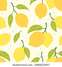 Seamless pattern with lemons. Hand drawn vector background. Texture for print, textile, fabric. 