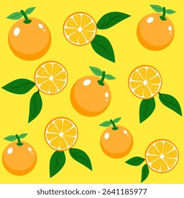 seamless pattern with lemons, illustration of Orange fruit, half and slices orange fruit for clipping path.