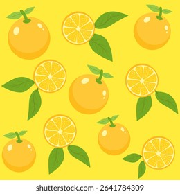 seamless pattern with lemons, illustration of Orange fruit, half and slices orange fruit for clipping path.