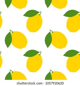 Seamless pattern with lemons. Illustration of yellow lemons. Juicy lemons with leaves. Vector lemons. Hand drawn background. Fresh fruit.