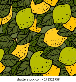 Seamless pattern with lemons and leafs - vector 