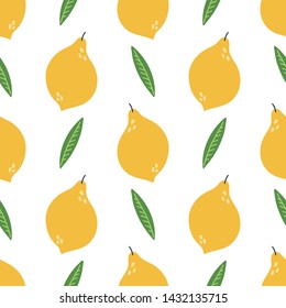 Seamless pattern with lemons and leaves.Vector design for wrapping paper, textile. 
