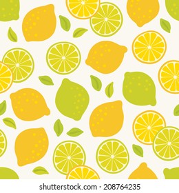 Seamless pattern with lemons and limes. Perfect for wallpapers, pattern fills, web page backgrounds, surface textures, textile. 