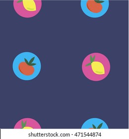 Seamless pattern of lemons and mandarins on the dark blue background.