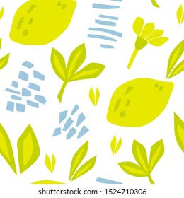 Seamless pattern with lemons. Modern textile, greeting card, poster, wrapping paper designs. Hand-drawn illustration.