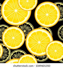 Seamless pattern with lemons on the black background. Vector illustration