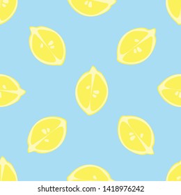 Seamless pattern with lemons on blue background. Simple vector design for fabrics, wallpapers, textiles, web design.