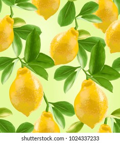 Seamless pattern of lemons on a branch.