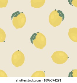Seamless pattern with lemons on a light beige background. Vector illustration for textiles, wallpaper, packaging paper.