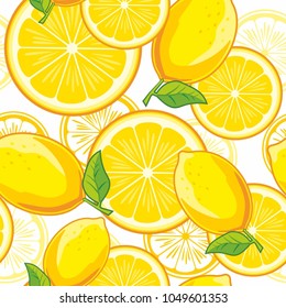 Seamless pattern with lemons on the white background.Vector illustration