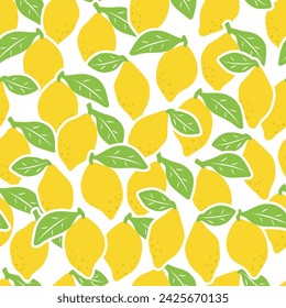 Seamless pattern with lemons on the white background
