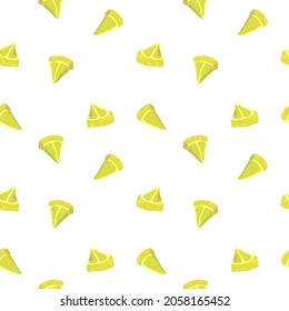 Seamless pattern with lemons sliced isolated on white background. For printing wrapping paper, wallpaper, packaging, fabric. Hand Drawn vector illustration.